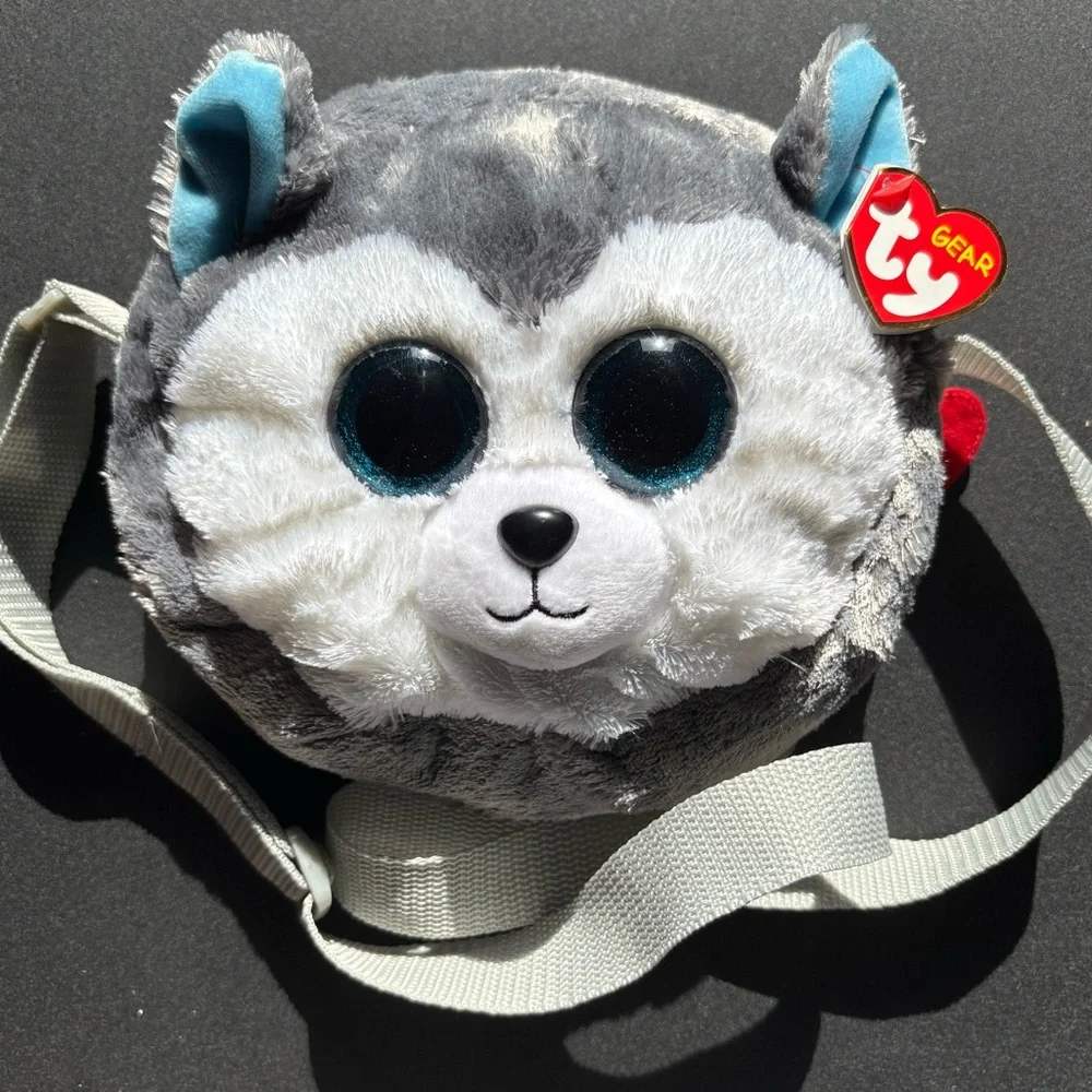 Ty Slush Plush Bag with Gray and White Fur